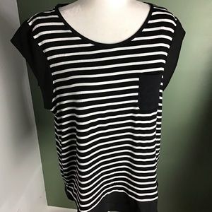 Calvin Klein | Black White Striped Rayon Blend Top